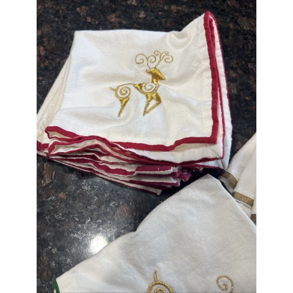 Pier One Cloth Napkins | Christmas | Reindeer | 10x10 | Partridge | Set of 12 |